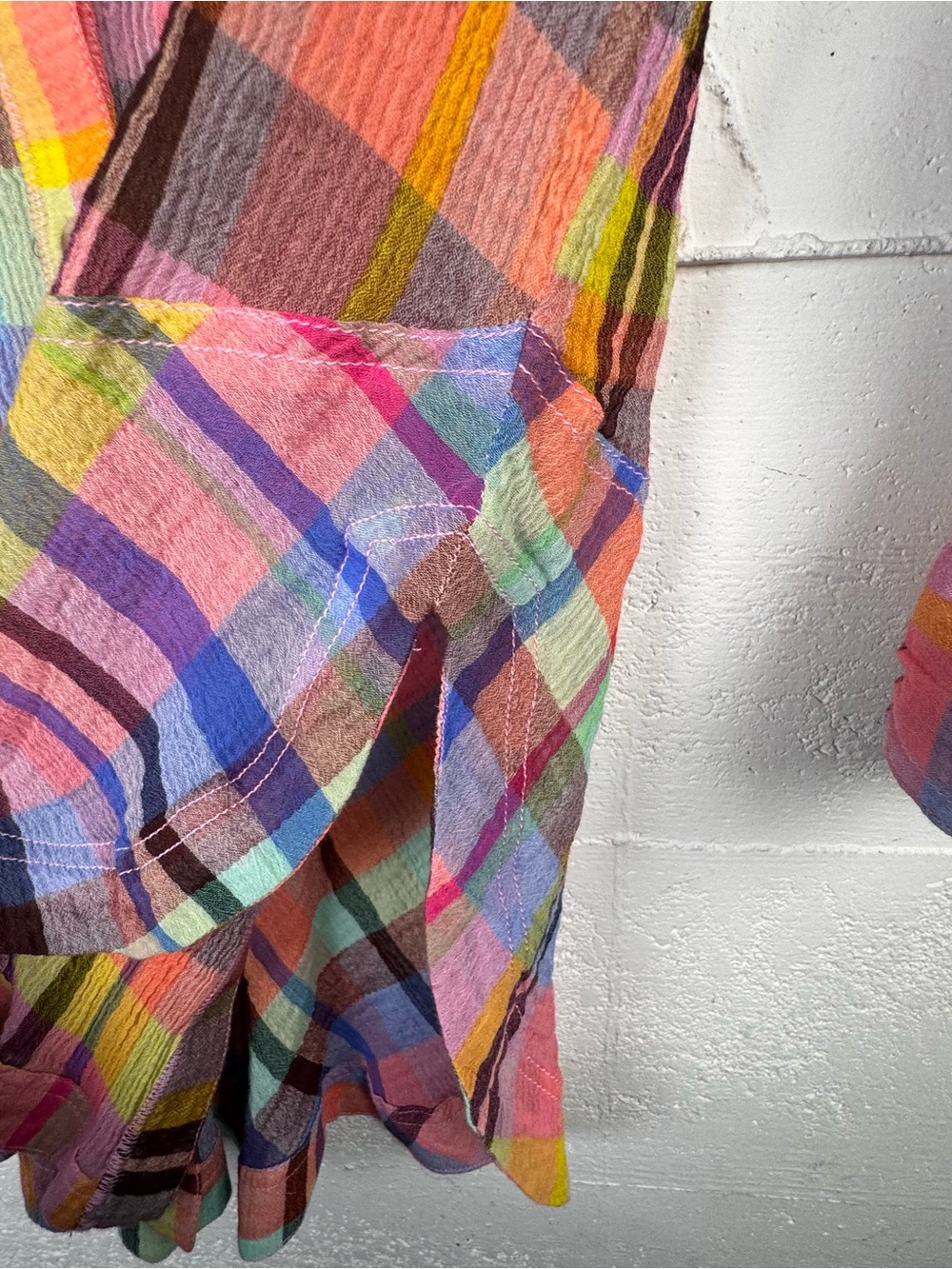 Pilcro Long-Sleeve Mixed Madras Plaid Oversized Buttondown Shirt Medium - Picture 9 of 12